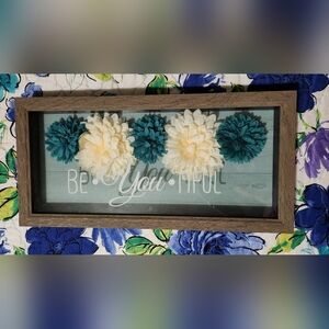 Elegant Floral Wall Art with Teal and Cream Accents